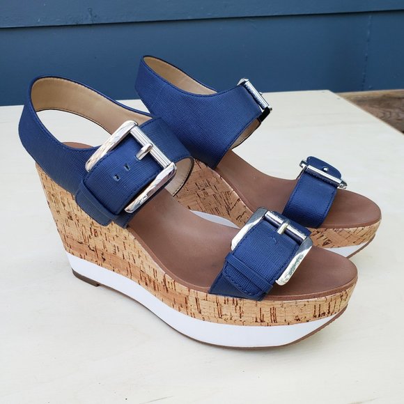MICHAEL Michael Kors Shoes - MICHAEL Michael Kors Blue Leather Wedge Sandals 8M